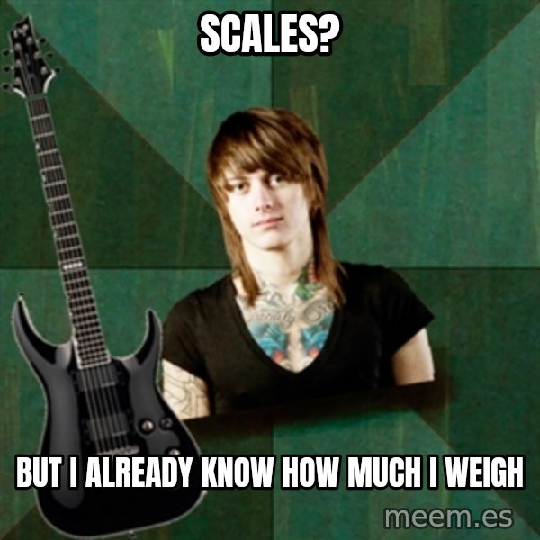 Progressive Guitarist meme: Scales? / But I already know how much i weigh