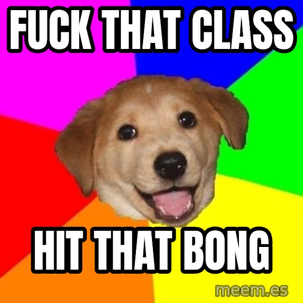 Advice Dog meme: fuck that class / hit that bong