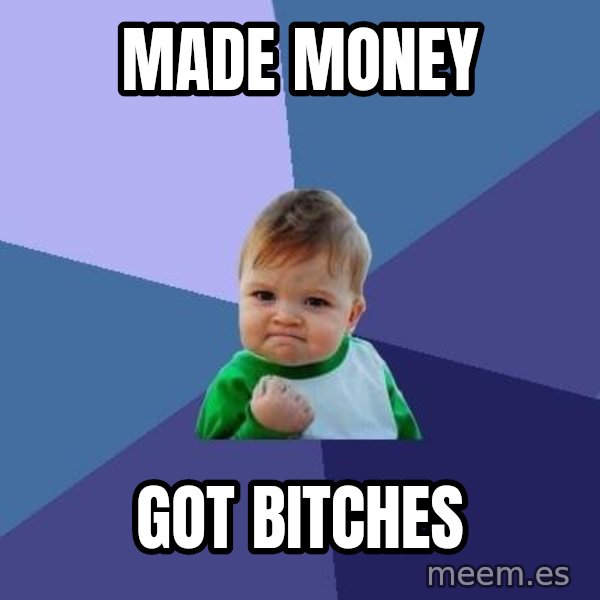 Success Kid meme: Made money / got bitches