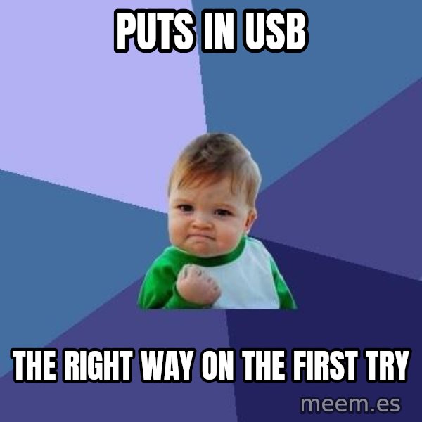 Success Kid meme: Puts in USB / The right way on the first try