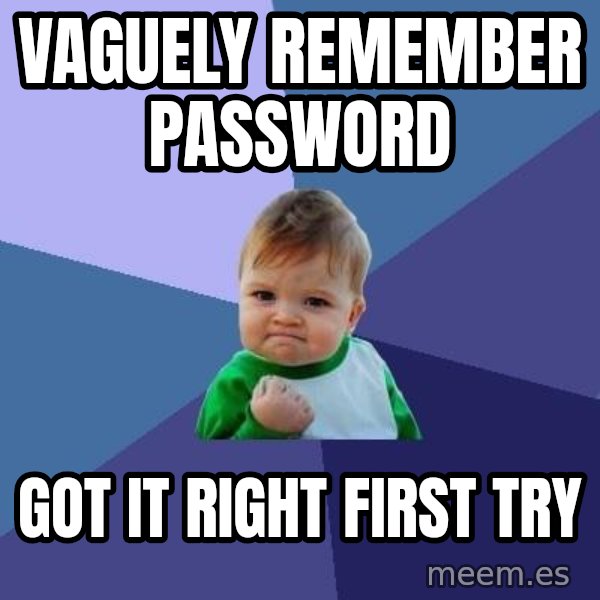 Success Kid meme: vaguely remember password / got it right first try