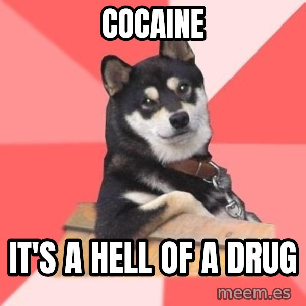 Cool Dog meme: Cocaine / it's a hell of a drug