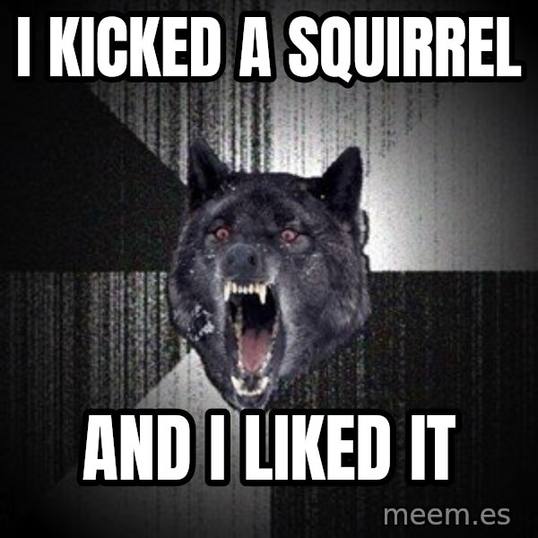 Insanity Wolf meme: i kicked a squirrel / and i liked it