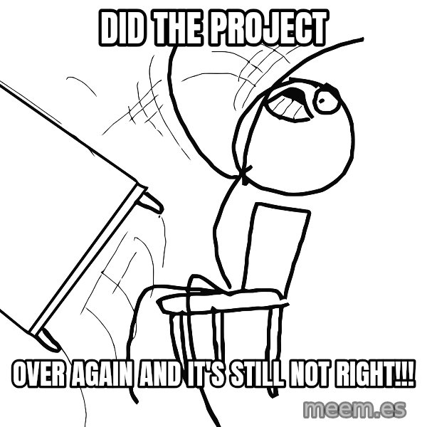Desk Flip Rage Guy meme: did the project / over again and it's still not right!!!
