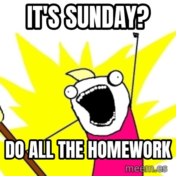 X ALL THE THINGS meme: it's sunday? / do all the homework