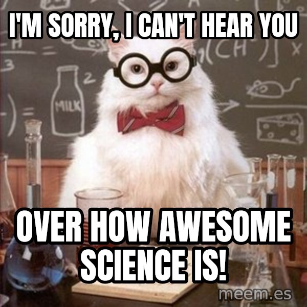 Chemistry Cat meme: I'm sorry, I can't hear you / over how awesome science is!