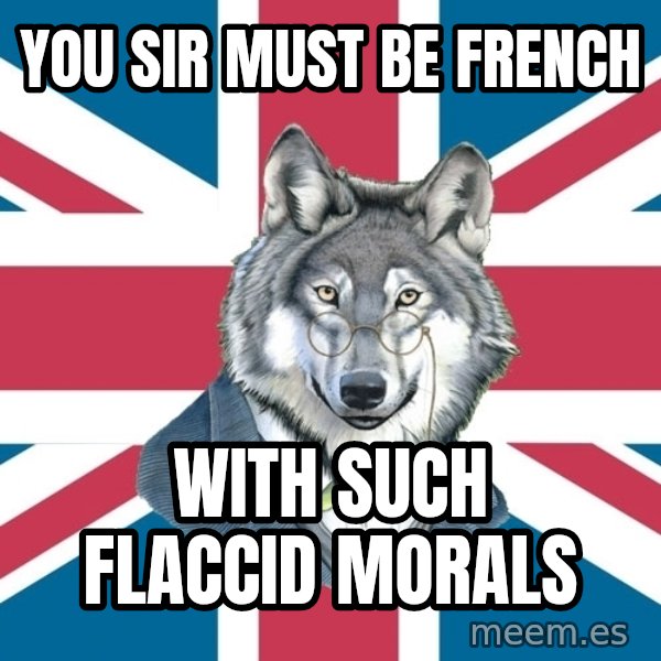 Sir Courage Wolf Esquire meme: YOU SIR must be french / with such flaccid morals