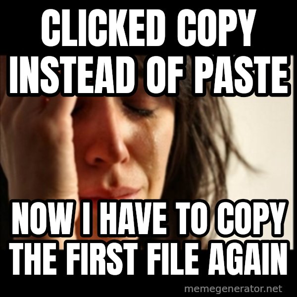 First World Problems meme: clicked copy instead of paste / now i have to copy the first file again