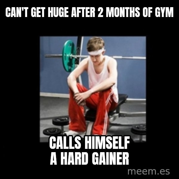 Annoying Gym Newbie meme: can't get huge after 2 months of gym / calls himself a hard gainer