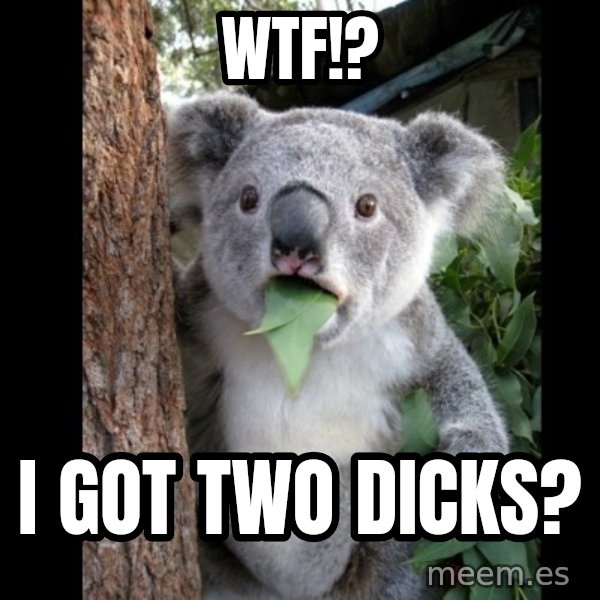 Koala can't believe it meme: Wtf!? / i got two dicks?