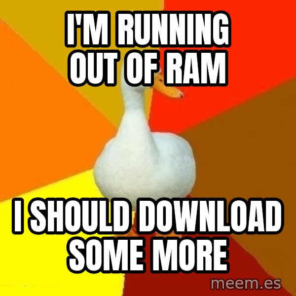 Technologically Impaired Duck meme: I'm running out of ram / I should download some more