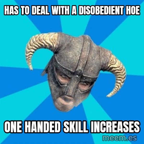 skyrim stan meme: has to deal with a disobedient hoe / one handed skill increases