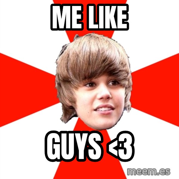 Justin Bieber meme: me like / guys <3