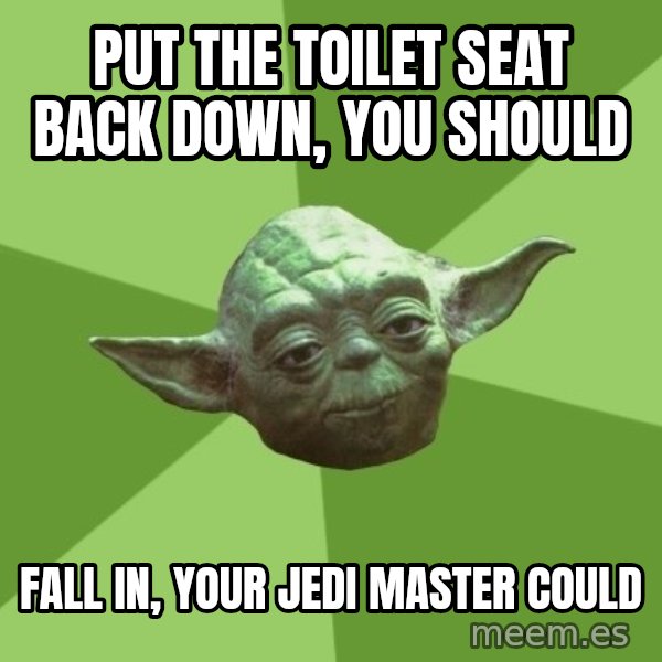 Advice Yoda Gives meme: put the toilet seat back down, you should / fall in, your jedi master could