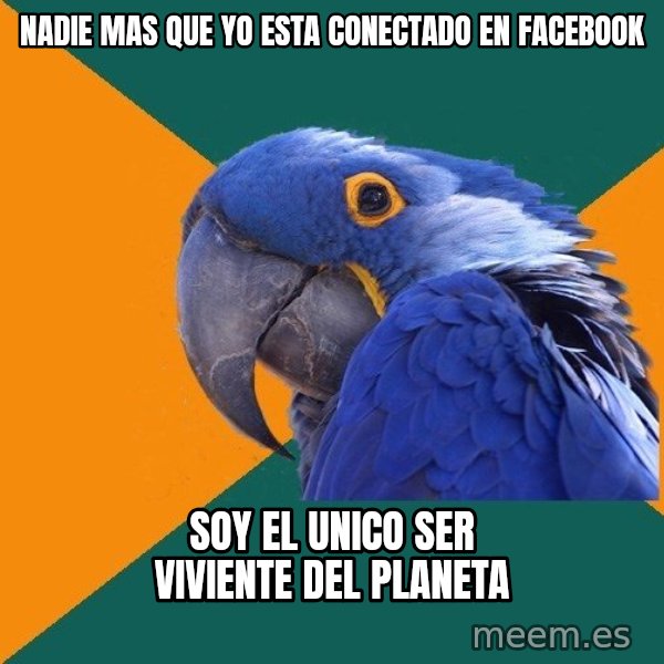 Paranoid Parrot meme: nadie mas que yo esta conectado en facebook / soy el unico ser viviente del planeta