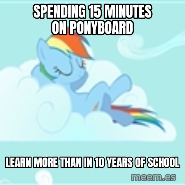 My Little Pony meme: spending 15 minutes on ponyboard / Learn more than in 10 years of school