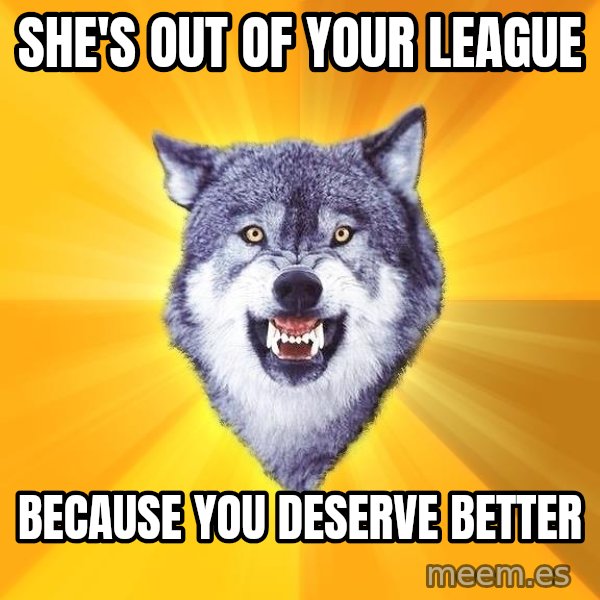 Courage Wolf meme: she's out of your league / because you deserve better
