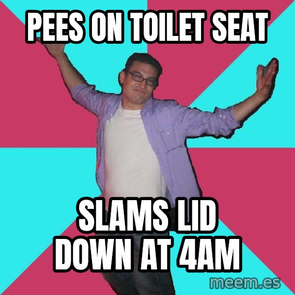 Douchebag Roommate meme: Pees on toilet seat / slams lid down at 4am
