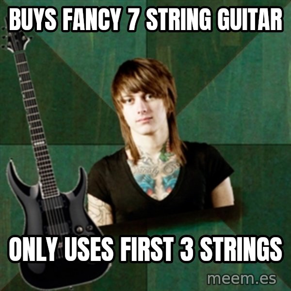 Progressive Guitarist meme: buys fancy 7 string guitar / only uses first 3 strings