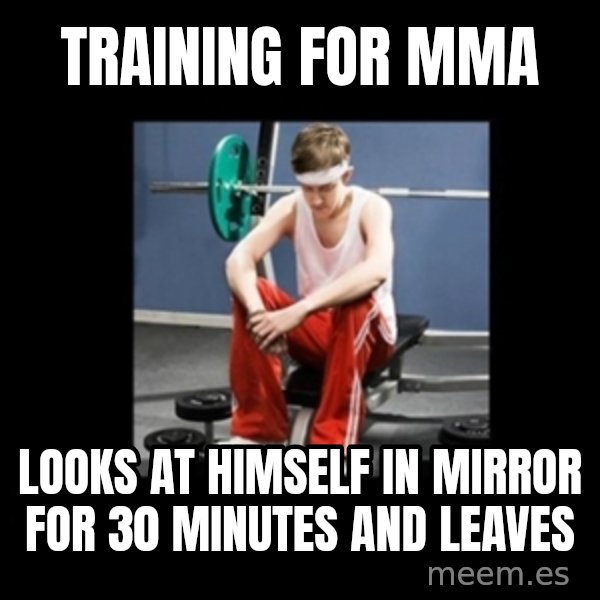 Annoying Gym Newbie meme: training for mma / looks at himself in mirror for 30 minutes and leaves