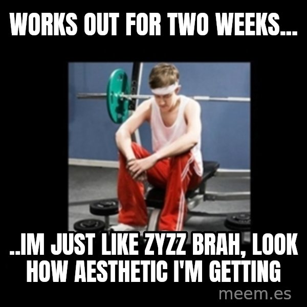 Annoying Gym Newbie meme: works out for two weeks... / ..im just like zyzz brah, look how aesthetic i'm getting