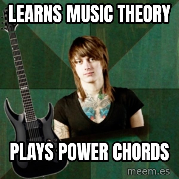 Progressive Guitarist meme: learns music theory / plays power chords