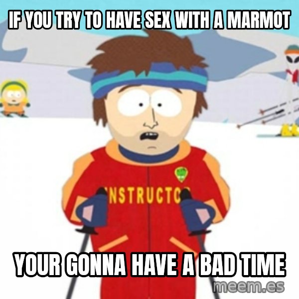 Bad time ski instructor 1 meme: If you try to have sex with a marmot / Your gonna have a bad time