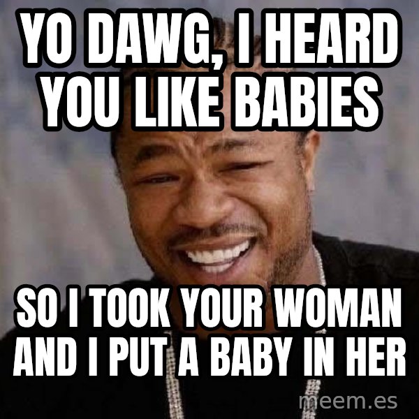 Yo Dawg meme: yo dawg, i heard you like babies / so i took your woman and i put a baby in her