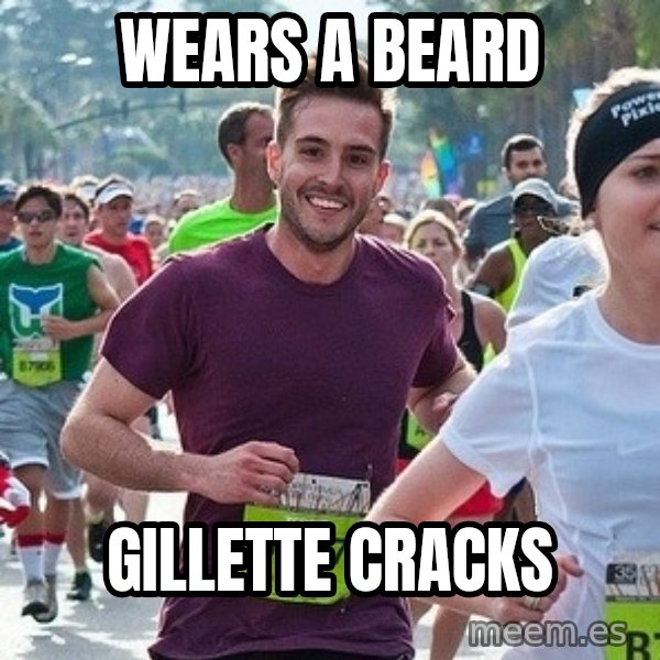 Ridiculously photogenic guy (Zeddie) meme: wears a beard / gillette cracks