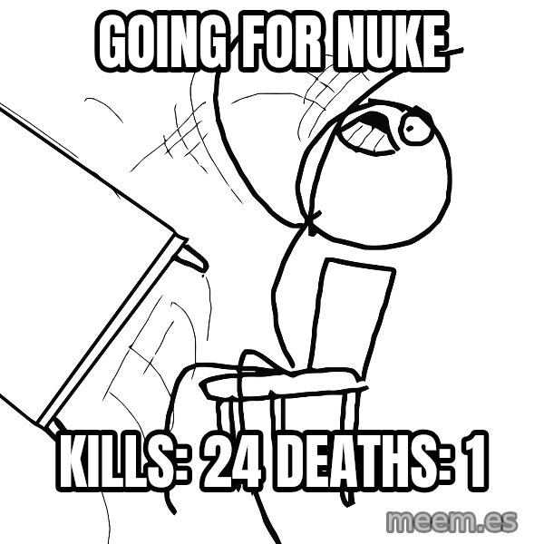 Desk Flip Rage Guy meme: Going for nuke / Kills: 24 Deaths: 1