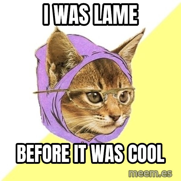Hipster Kitty meme: i was lame / before it was cool