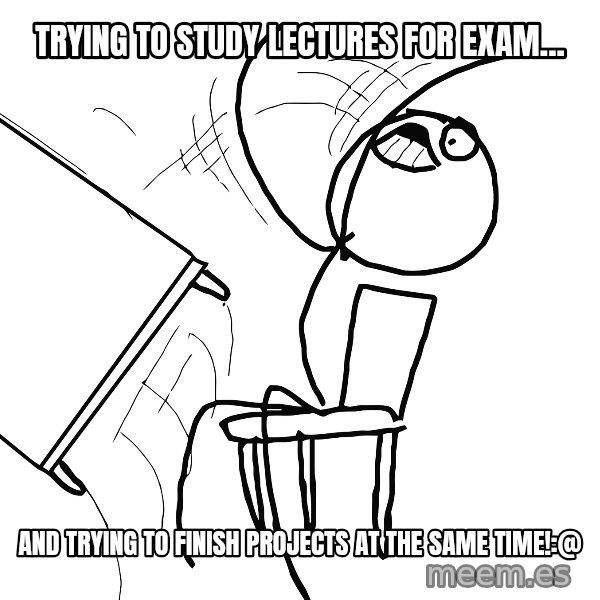 Desk Flip Rage Guy meme: Trying to study lectures for exam... / and trying to finish projects at the same time!:@