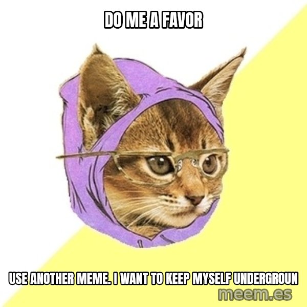 Hipster Kitty meme: do me a favor / use another meme. i want to keep myself undergroun