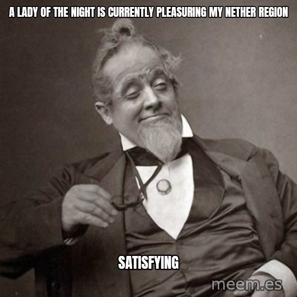 1889 [10] guy meme: A Lady of the night is currently pleasuring my nether region / satisfying