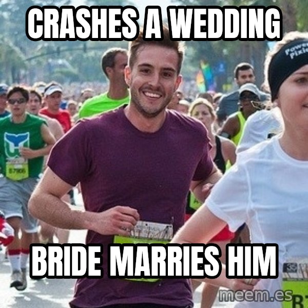 Ridiculously photogenic guy (Zeddie) meme: crashes a wedding / bride marries him