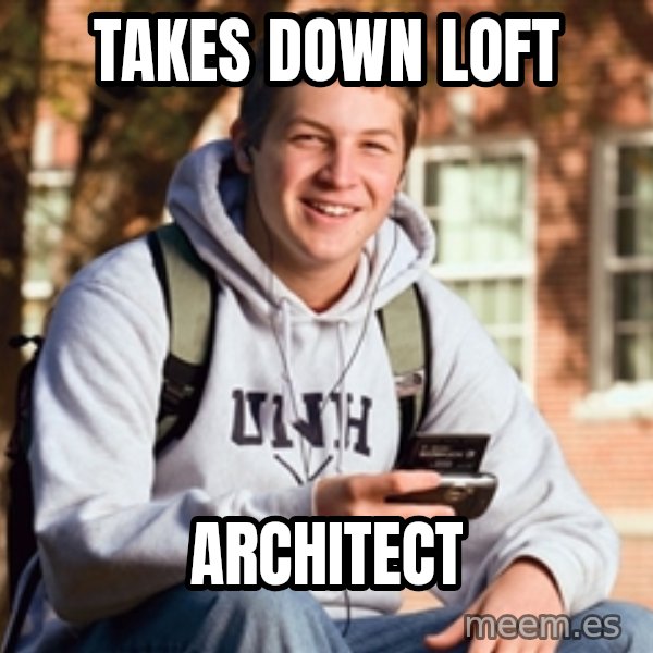 College Freshman meme: Takes down loft / architect