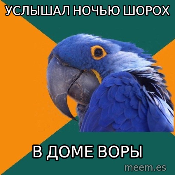 Paranoid Parrot meme: услышал ночью шорох / в доме воры