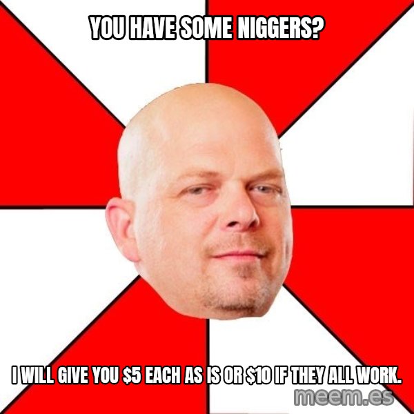 Pawn Stars meme: you have some niggers? / i will give you $5 each as is or $10 if they all work.