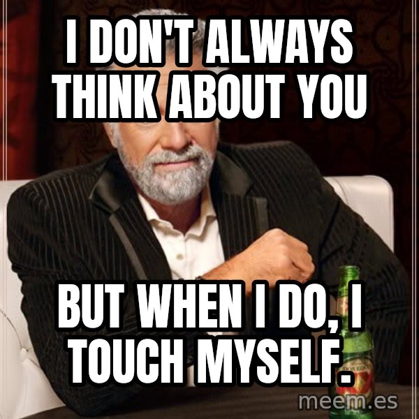 The Most Interesting Man In The World meme: i don't always think about you / but when I do, i touch myself.