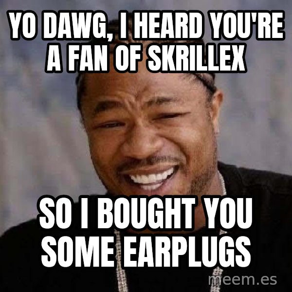 Yo Dawg meme: YO DAWG, I HEARD YOU'RE A FAN OF SKRILLEX / SO I BOUGHT YOU SOME EARPLUGS