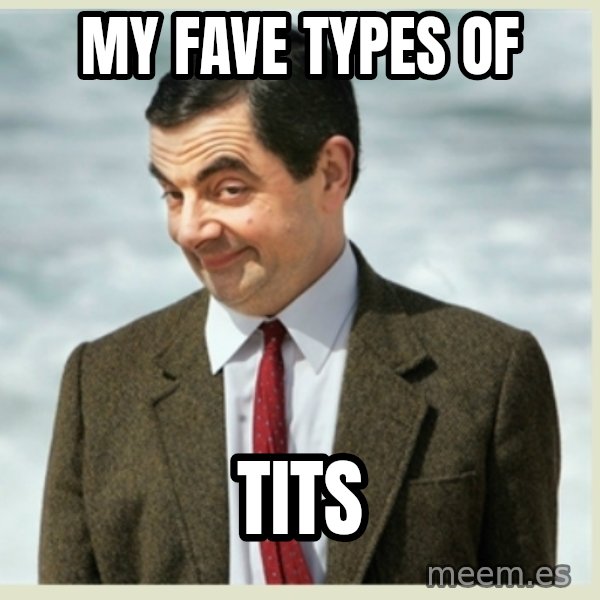 MR bean meme: My fave types of / Tits