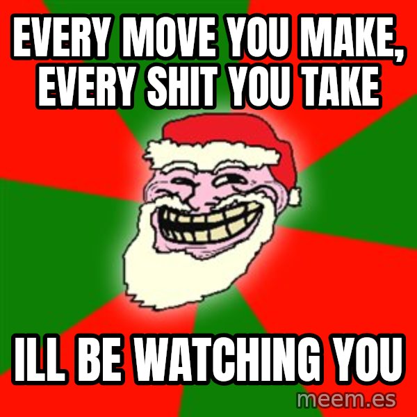 Santa Claus Troll Face meme: every move you make, every shit you take / ill be watching you