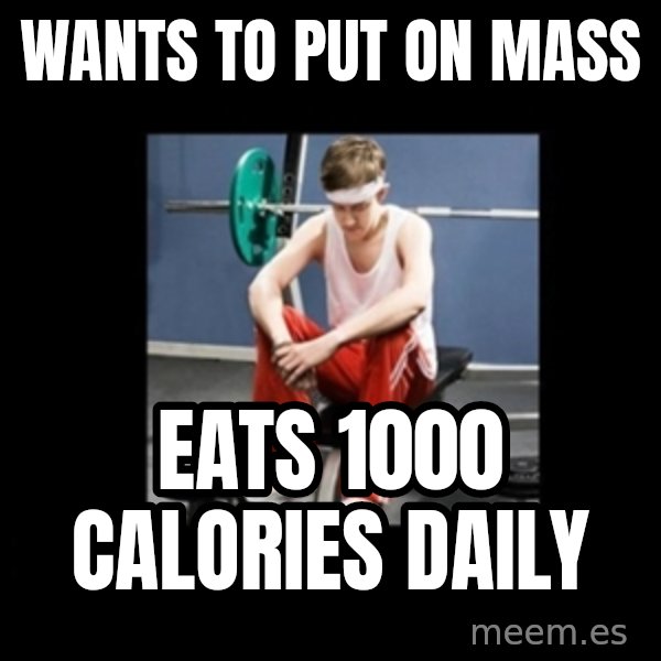 Annoying Gym Newbie meme: wants to put on mass / eats 1000 calories daily
