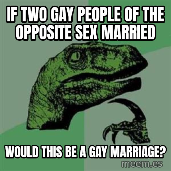 Philosoraptor meme: if two gay people of the opposite sex married / would this be a gay marriage?