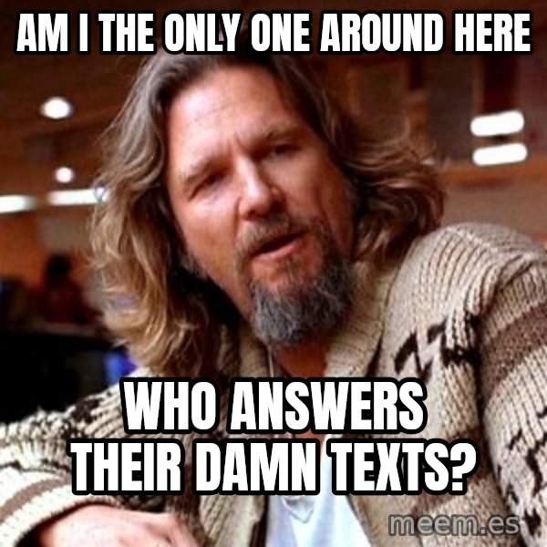 Big Lebowski meme: Am i the only one around here / who answers their damn texts?