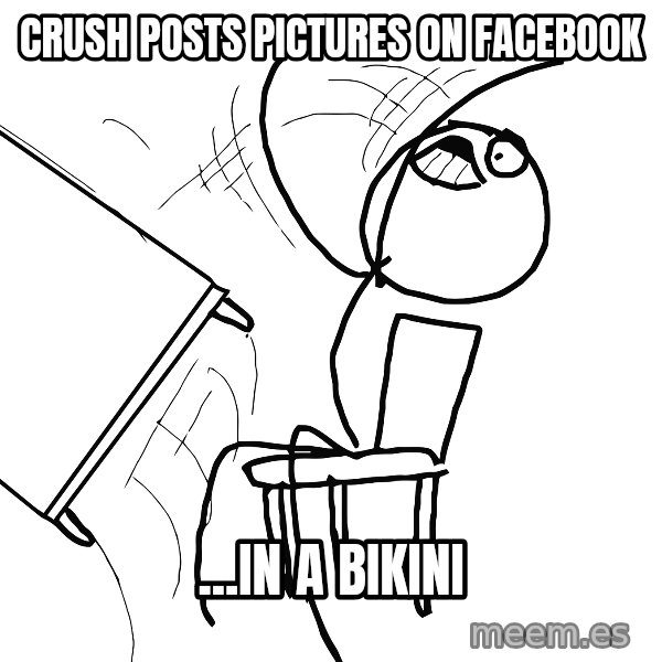 Desk Flip Rage Guy meme: CRUSH POSTS PICTURES ON FACEBOOK / ...in a Bikini