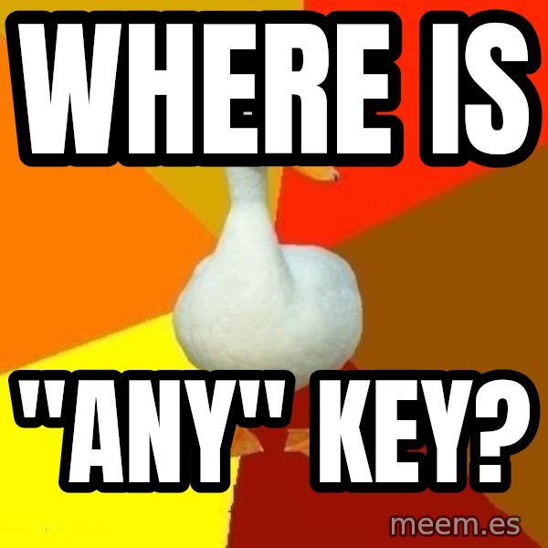 Technologically Impaired Duck meme: where is / "any" key?
