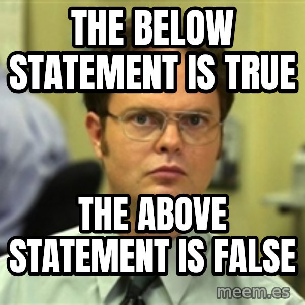Dwight Schrute meme: the below statement is true / the above statement is false