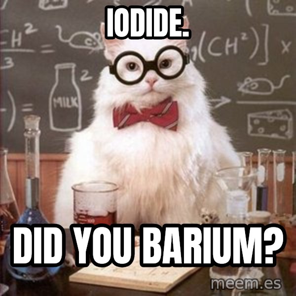 Chemistry Cat meme: Iodide. / Did You Barium?