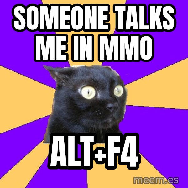 Anxiety Cat meme: Someone talks me in mmo / alt+f4